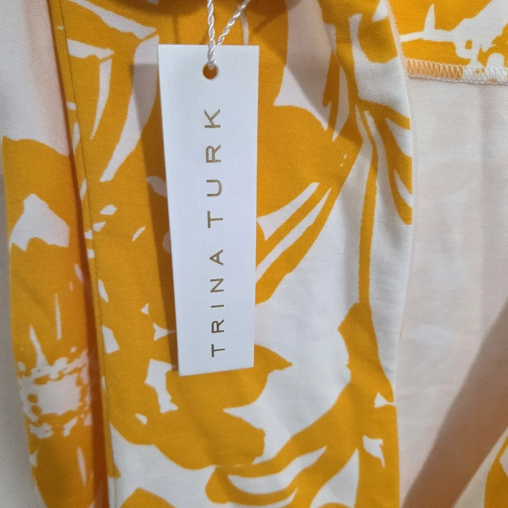 NWT Trina Turk Zile Dress Yellow Floral Size 12 Ruffle Sheath Sleeveless Midi - Picture 10 of 12